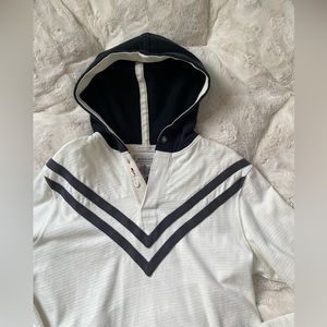 Ralph Lauren Vintage Men’s Rugby Hoodie Cream Beige w Black Stripes Large